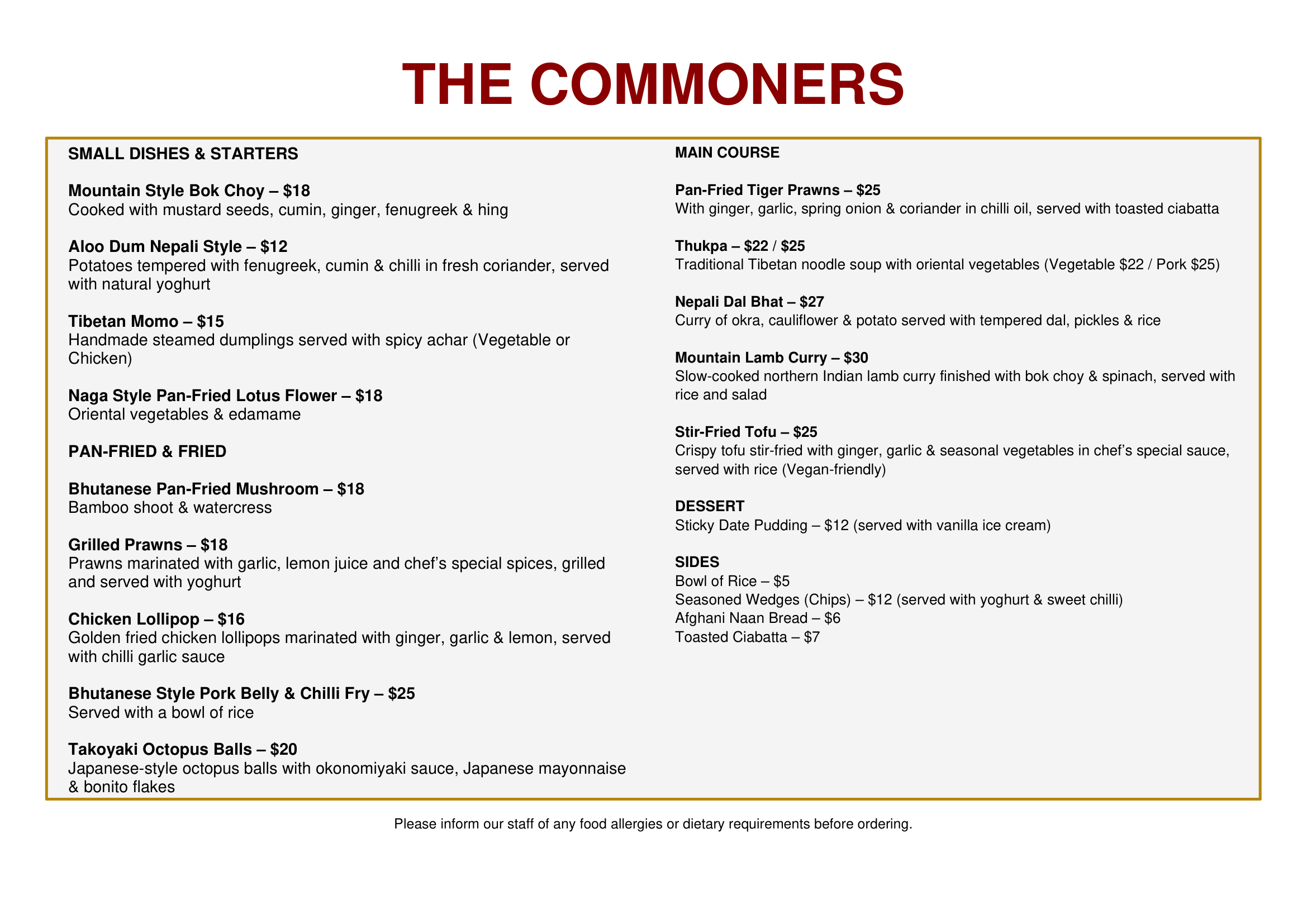 The Commoner's Bar & Eatery - Full Menu